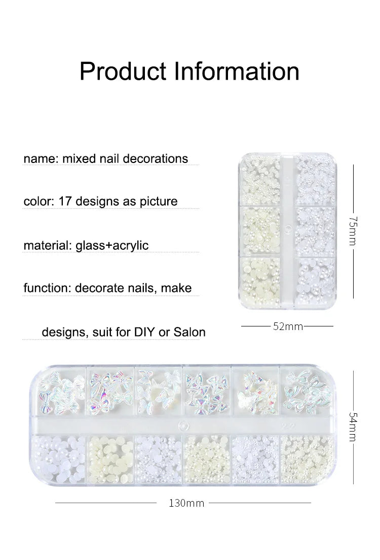 3D Nail Art Rhinestones Nail Decorations Gems Crystal Pearl Butterfly Half Beads Nail Art DIY Decoration Wholesale Mix Size
