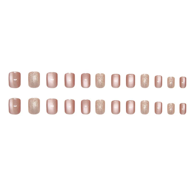 Bean Paste Cat Eyes Press on Nails Pink Gradient Fake Nails Glossy Artificial Finger Manicure Reusable False Nails for Women