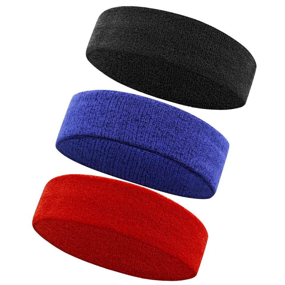 AOLIKES 3PCS Sweatbands Sports Headband - Moisture Wicking Athletic Cotton Terry Cloth Sweatband for Tennis, Basketball, Running