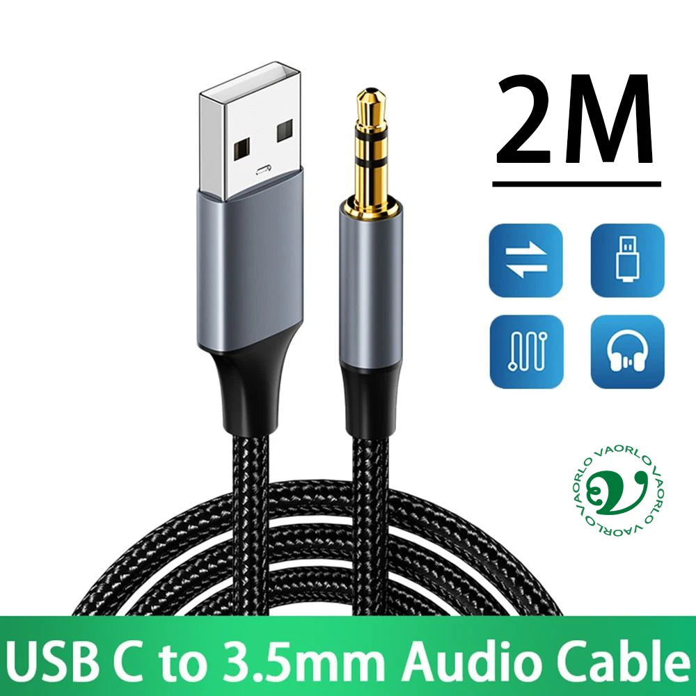 VAORLO USB to 3.5mm Audio Cable Male to Male Stereo USB-A to 3.5 Jack AUX Adapter Wire Headphone Speaker for Laptop PC TV Car