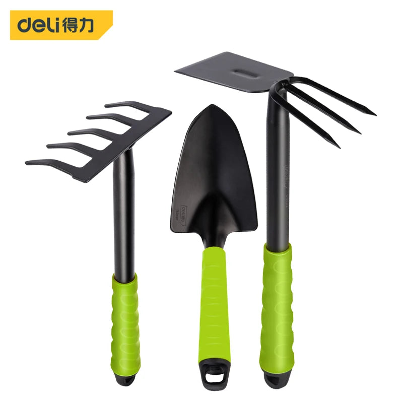 Deli Gardening Tool Sets Shovel Hoe Harrow 1/3/4 Pcs with PP Coated Handle,Garden Lawn Farmland Transplant Gardening Bonsai Tool