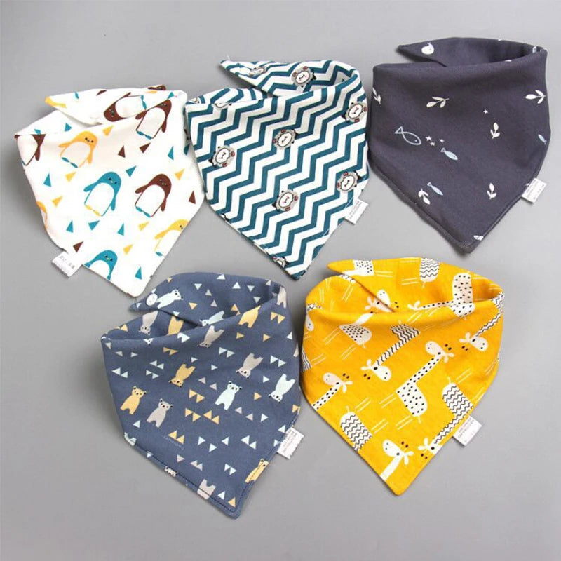 5pcs Baby Saliva Towel Triangle Scarf Pure Cotton Bandana Waterproof Bibs Newborn Boys Girls Absorbent Cloth Bib Saliva Scarf