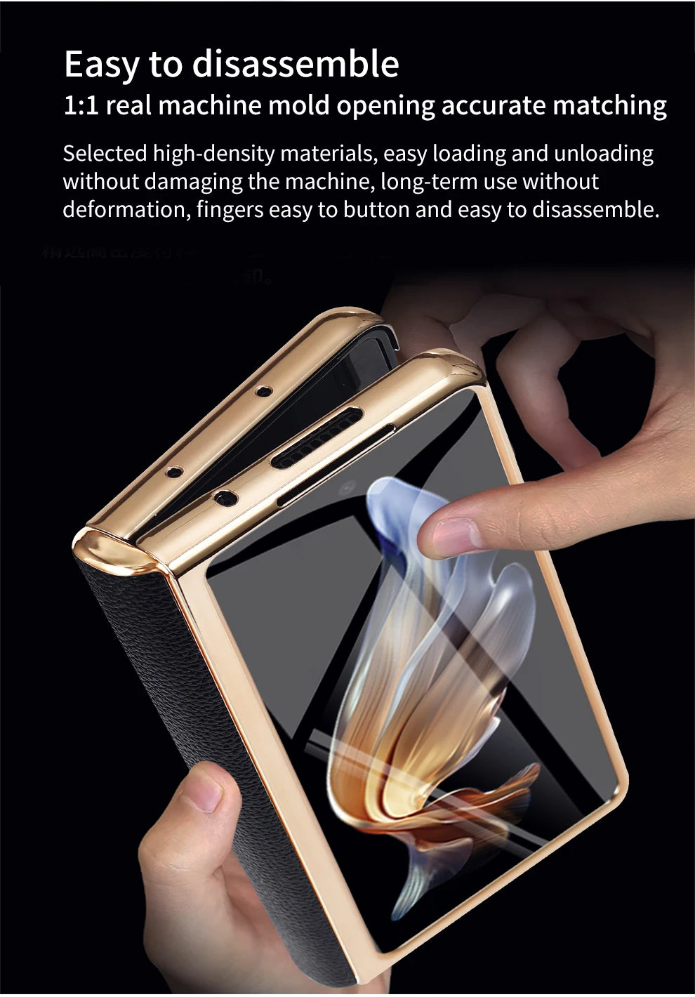 LANGSIDI Leather Case for Samsung Galaxy Z Fold 7 6 5 4 3 Fold6 Fold7 Gold Plating Magnetic Hinge Stand Cover with Mirror Film