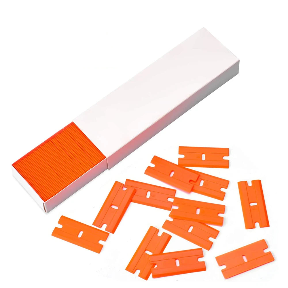 ALIWRAP 100pcs Spare Double Edged Plastic Razor Blades For Scraper Car Wrap Stickers Labels Glue Remover Window Glass Cleaning