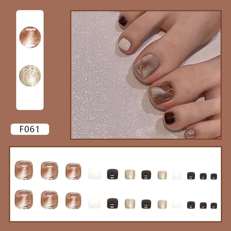 Flash Pile Drill Press on Nails Fake Nails Tips with Sticker False Toenail Design Butterfly Lovely Girl False Toenail