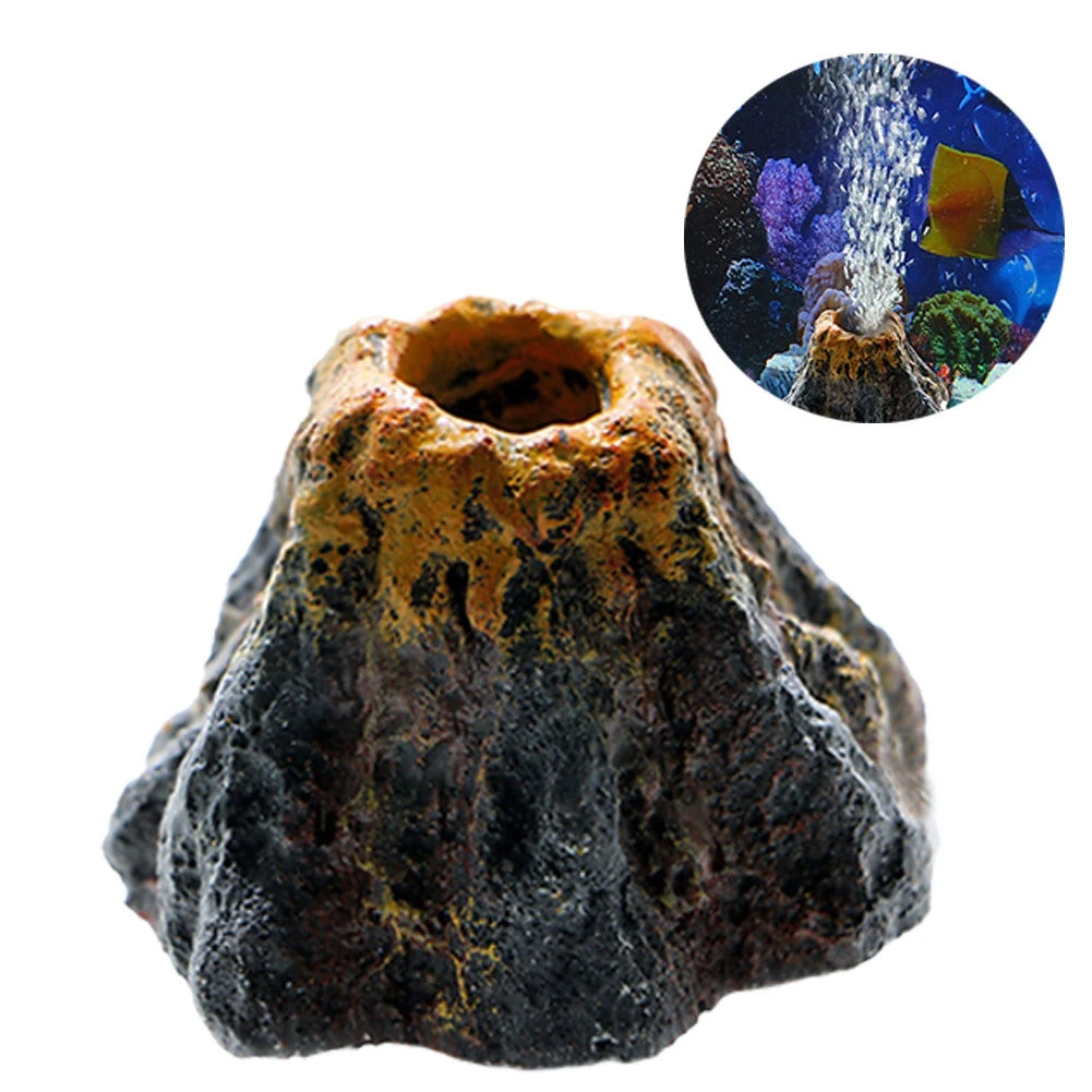1PC Aquarium Fish Tank Decor Volcano Shape Air Bubble Stone Oxygen Pump Decoration Hiding Fish Cave Resin Ornaments