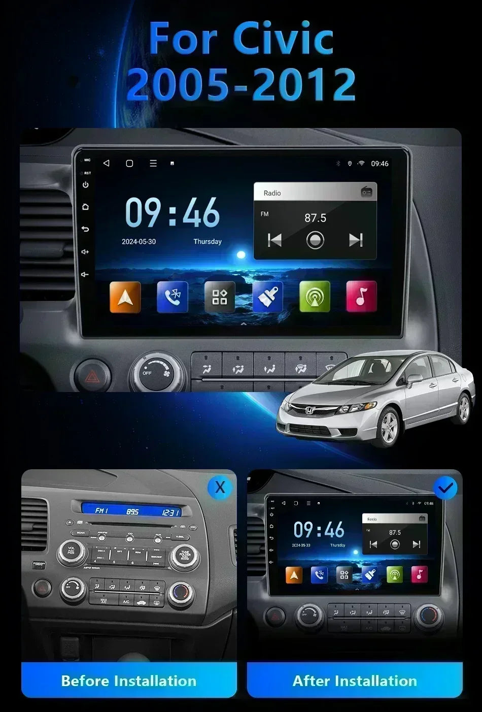 BOSSCAR Car Radio 2Din Android Carplay Universal 7"9"10" Touchscreen Multimedia Video Player Wireless GPS FM MP5 MP4 Autoradio