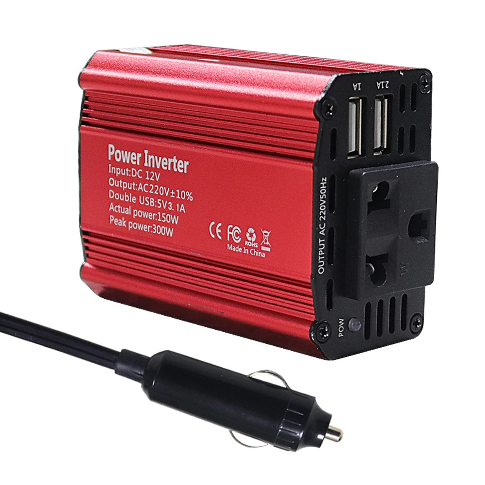 DC 12V to 220V AC Car Inverter  300W DC to AC Power Converter  Automatic Transformer With EU Socket Dual USB  Car Adapter Dropsh