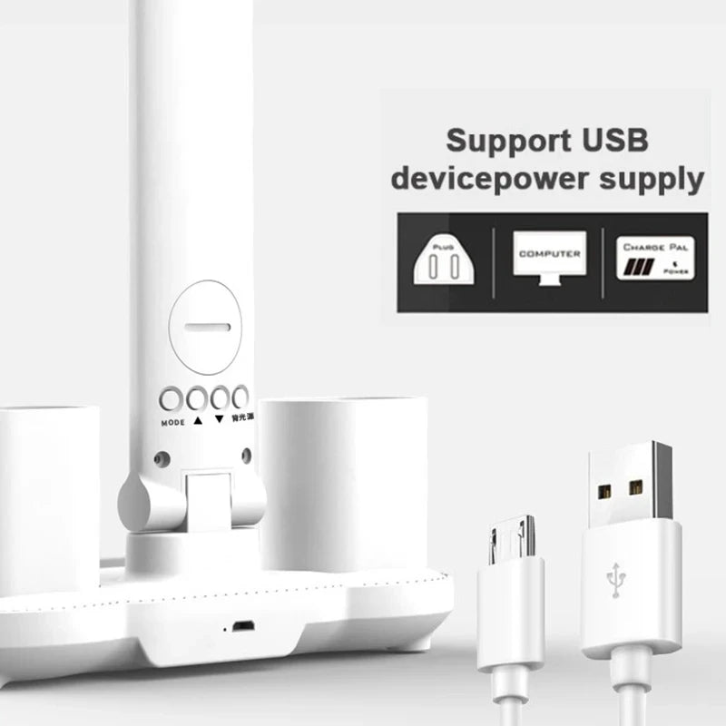 Multifunctional Eye Protection Rechargeable LED Clock Dimmable Desk Lamp 180° Rotating Foldable Desktop Reading Night Light USB