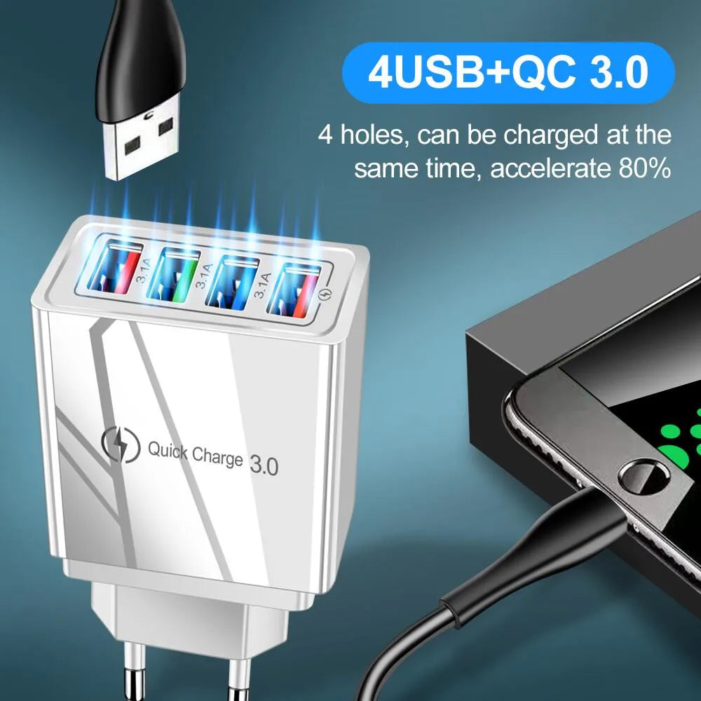 USB Charger Quick Charge 3.0 Tablet Portable Adapter For iPhone14 13 12 11 Pro Max Wall Mobile Charger EU/US Plug Fast Charger