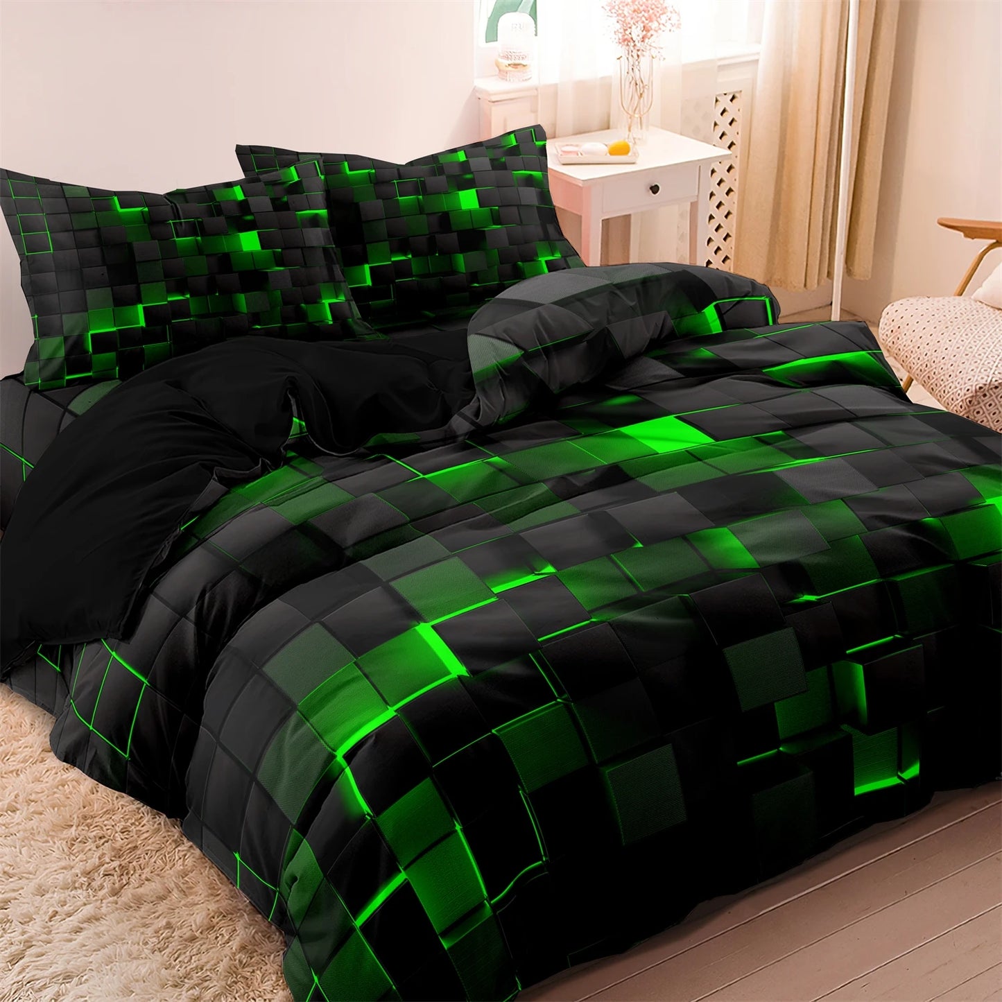3pcs Luxurious Geometric Grid Plaid Print Soft Comfortable Duvet Cover Bedding Set Included 1*Duvet Cover & 2*Pillowcases