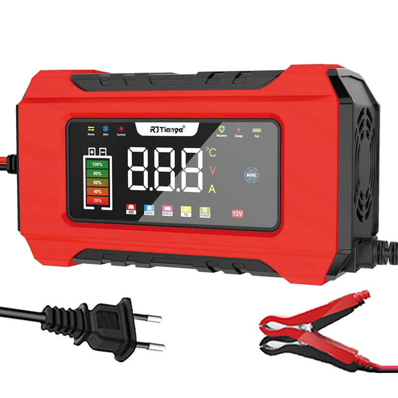 12V 6A Fully Automatic Car Battery Charger Smart Pulse Repair Color Screen for AGM GEL WET Lead Acid Charger LCD Display