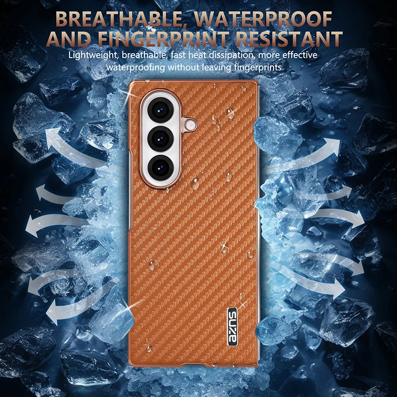 AZNS Luxury Plating Carbon Fiber Pattern Case for Galaxy Z Fold 7 Fold 6 Fold 5 Fold 4 Z Fold 3 Electroplated Protective Cover