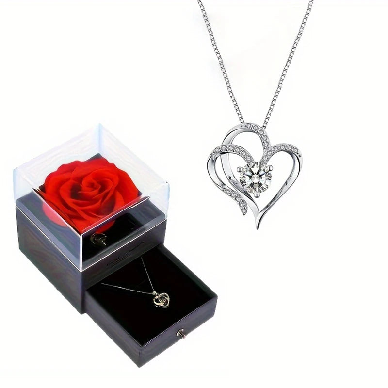 Elegant Heart Zircon Necklace With Luxury Rose Gift Box For Women Girlfriend Christmas Valentine's Day Gift 2023 New In Jewelry