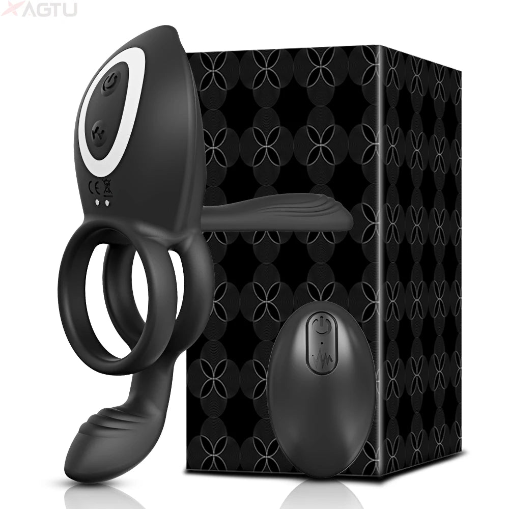 Vibrating Cock Ring for Men Remote Control Penis Ring Ejaculation Delay Chastity Cage Clitoris Stimulation Sex Toy for Couples