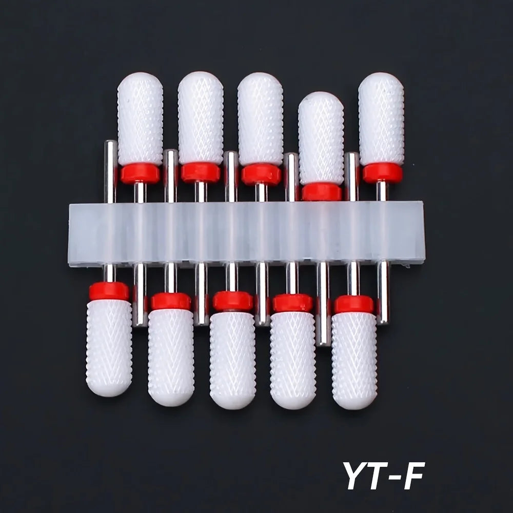 10pcs Ceramic Nail Drill Bits Set, Electric Manicure & Pedicure Milling Cutter, For Nail Polishing Machine