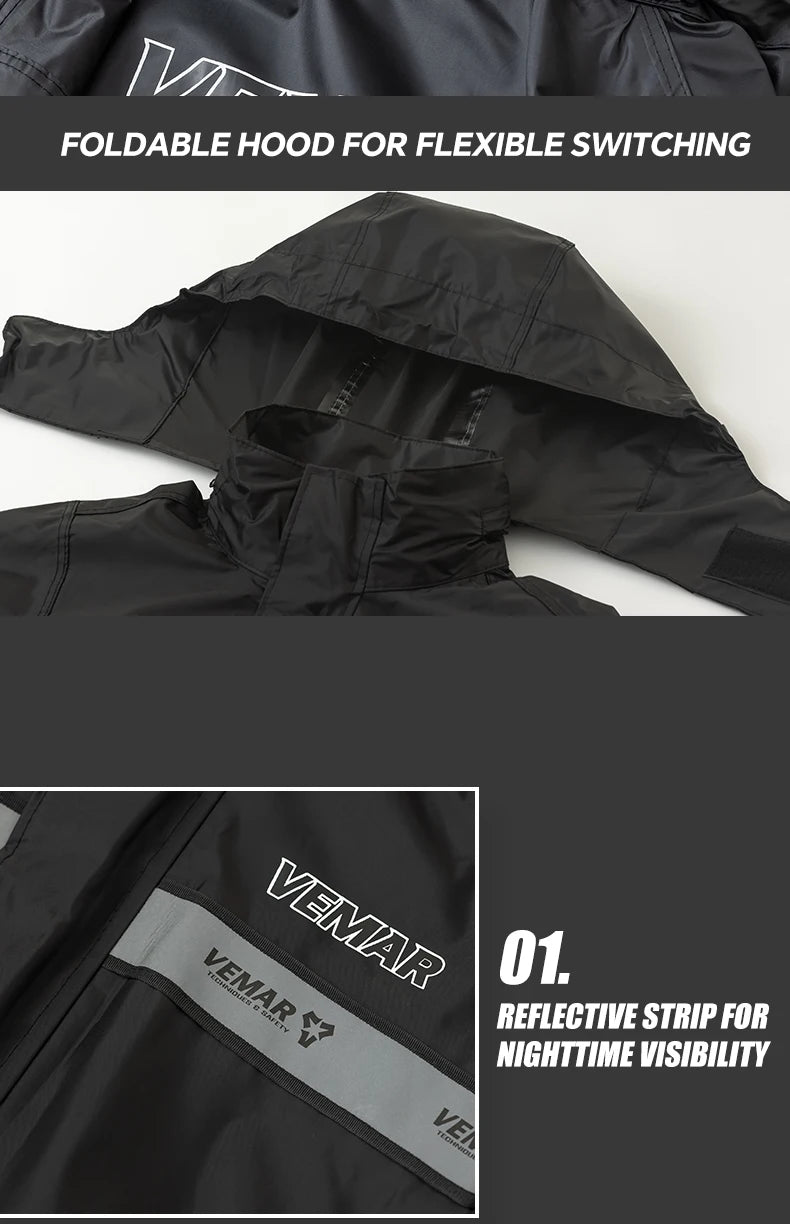 Men Women VEMAR Motorcycle Rain Suit - Heavy Duty Waterproof Jacket & Pants Set for Delivery Riders/Moto/Bike Riding