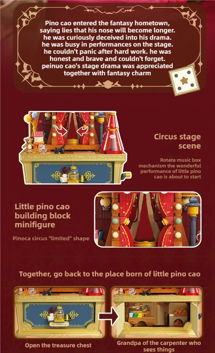 Fairytale Music Box Treasure Chest Fairy Tale Scene Model Bricks Set With Mini Figure Doll Desktop Deco Kids DIY Toys Girl Gifts