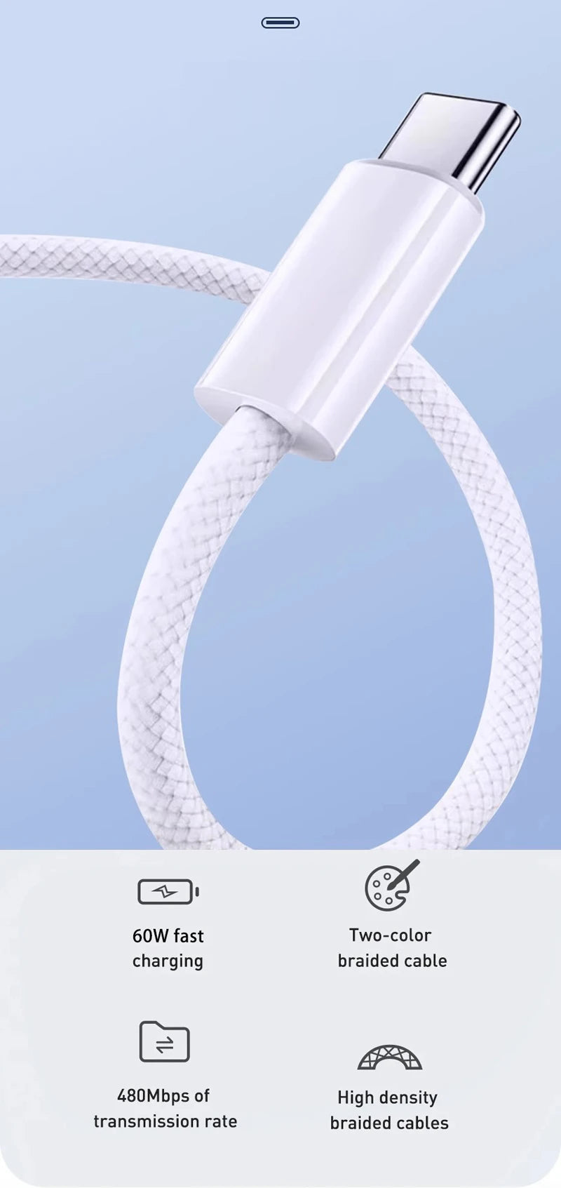 2Pack USB C Charger Cable PD 60W Type C Braided Charging Cable Cord Fast Charging Wire USB C for IPhone 15 Pro Max Plus 1M 2M