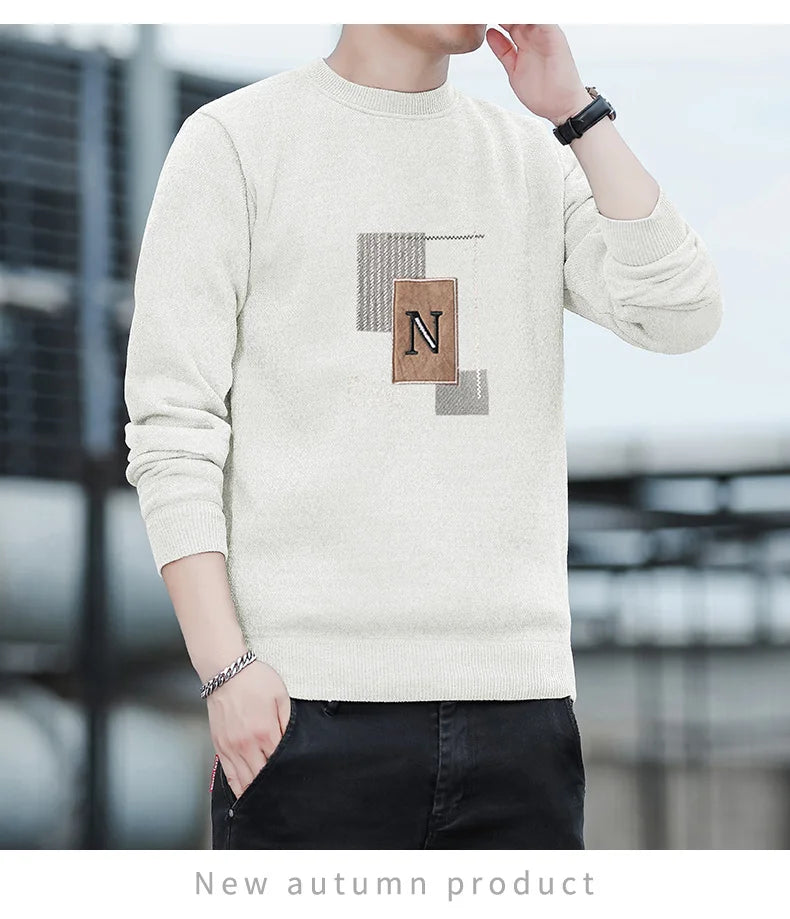 Sweater Men Knitted Round Neck Pullovers Fleece Thick Warm Winter Knitwear Y2K Fashion Jumpers Men's Clothes