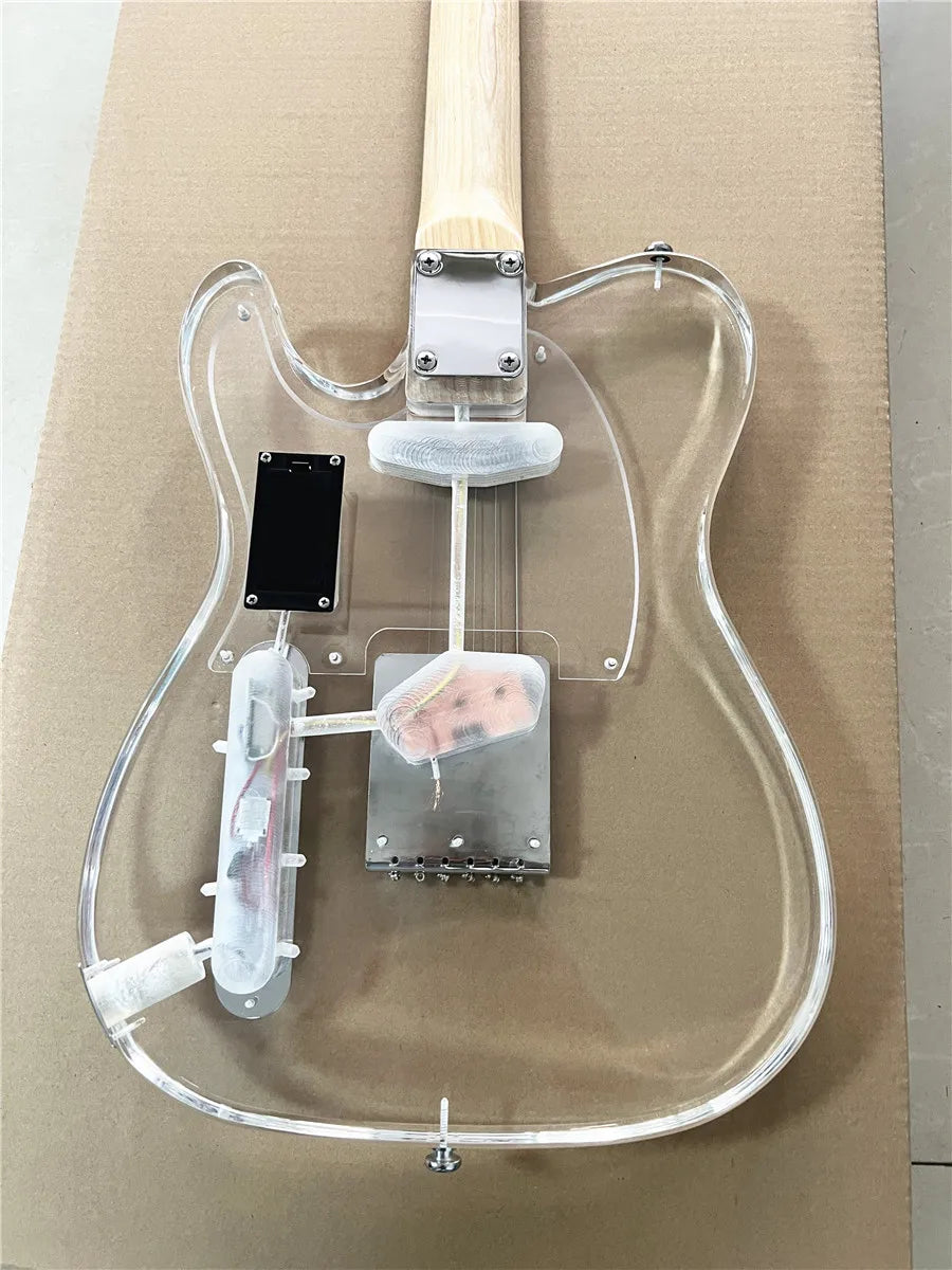 High quality classic acrylic transparent Plexiglass crystal 6-string electric guitar LED lights Maple guitar neck Free shipping