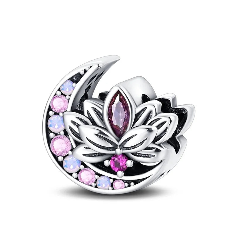Hot Sale 925 Silver Classic Purple Retro Heart Shape Lotus Angel Pattern Charms Beads Fit 3mm Original Bracelet DIY Jewelry Gift