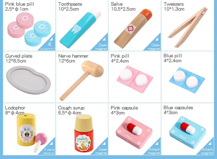 Children's wooden makeshift home simulation medicine box doctor set nurse boy girl baby role-playing toy