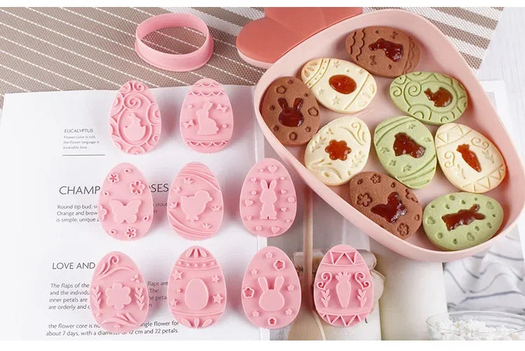 8/9Pcs DIY Easter Sauce Sandwich Biscuit Mold Cartoon Bunny Egg Cookie Cutters 3D Baking Cookie Mold Stamp Cake Decorating Tools