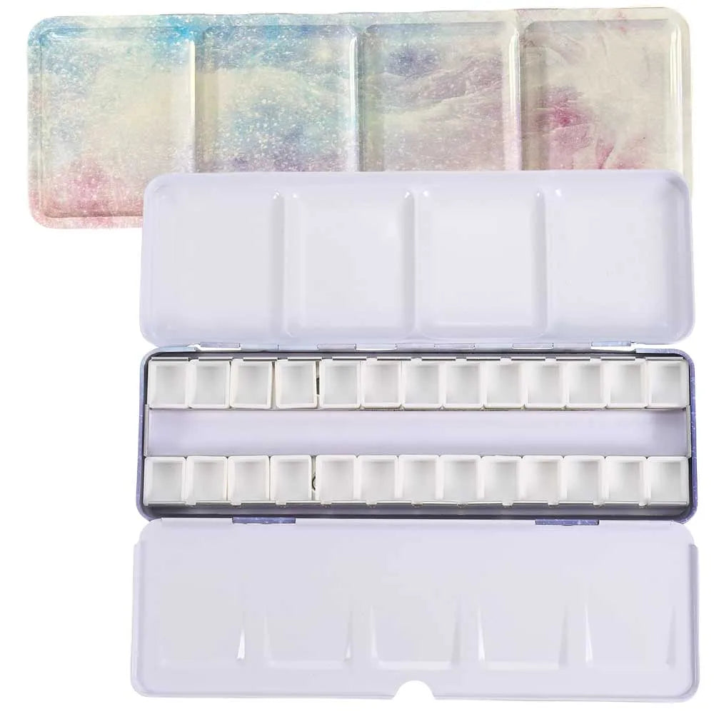 Empty Watercolor Palette, Metal Watercolor Tin with 26pcs Half Pans Paint Case with Lid Paint Box for Travel Gouache Oil Paintin
