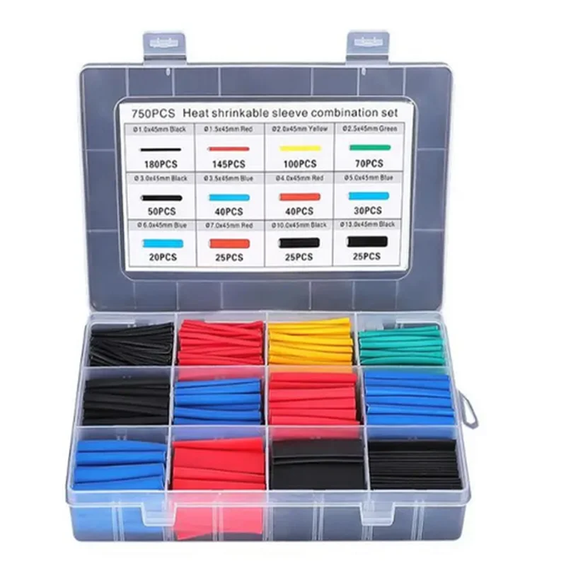 127-750pcs Heat-shrink Tubing Thermoresistant Tube Heat Shrink Wrapping Kit Electrical Connection Wire Cable Insulation Sleeving