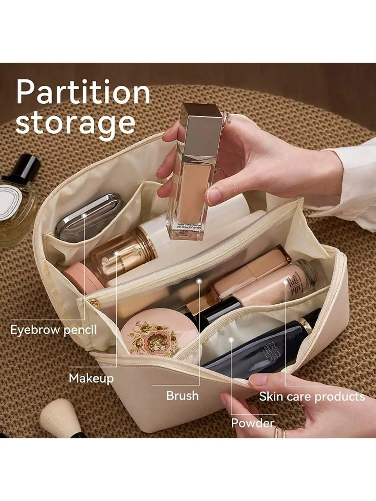 Large Pu Leather Travel Cosmetic Bag for Women Cosmetic Organizer High-capacity Makeup Bag Storage Pouch For Female Makeup Box