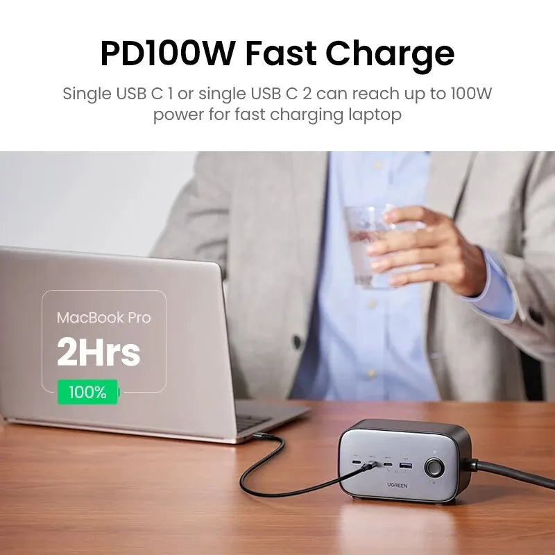 UGREEN GaN 100W Desktop Charger Power Strip Charging Station Fast Charging For Laptop Macbook iPhone 15 14 Pro Max Phone Charger