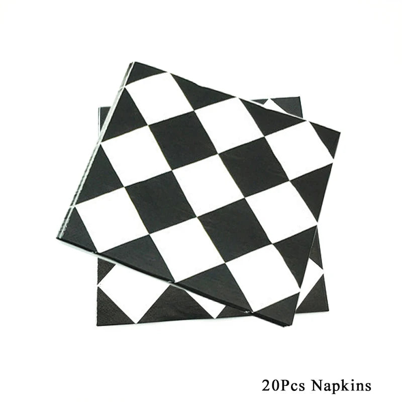 Traffic Cones and Racing Checkered Flags Black White Flags Kids Racing Theme Decorations for Race Car Birthday Party Supplies