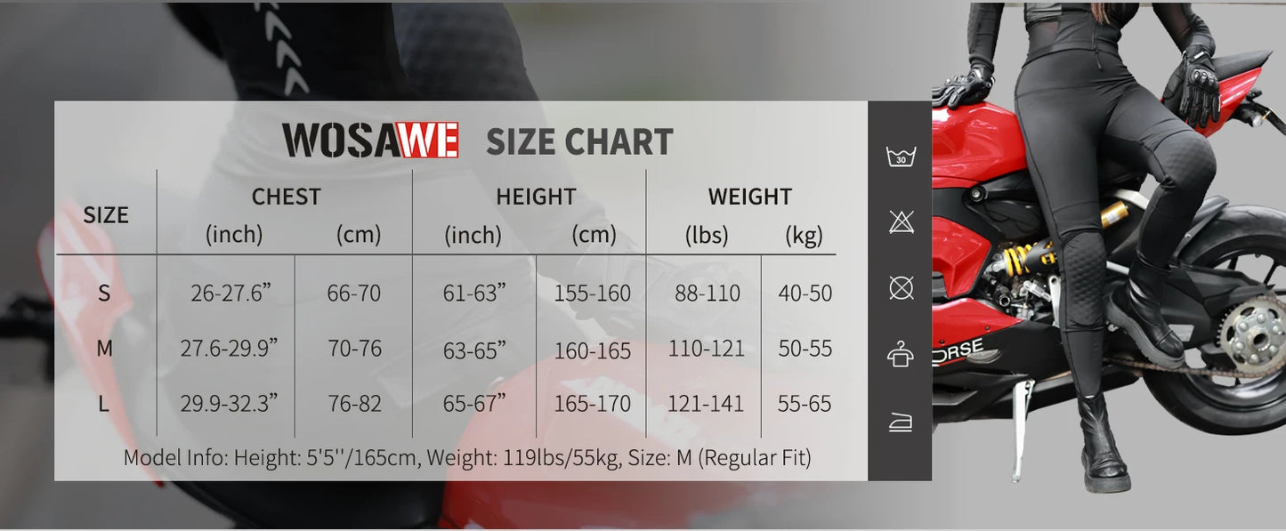 WOSAWE Women Motorcycle Soft Armor Full Body Summer Motorbike Protective Jacket Motocross Racing Pants CE Approved