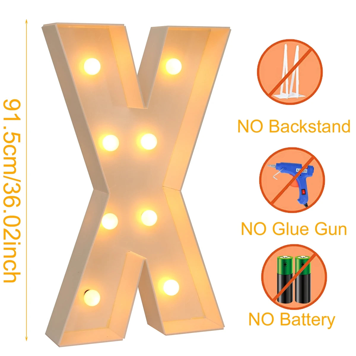 91.5cm Warm Light Up Giant Letter Led Light Frame Box Balloon Filling Box with 10 Lights Birthday Wedding Xmas Decor Baby Shower