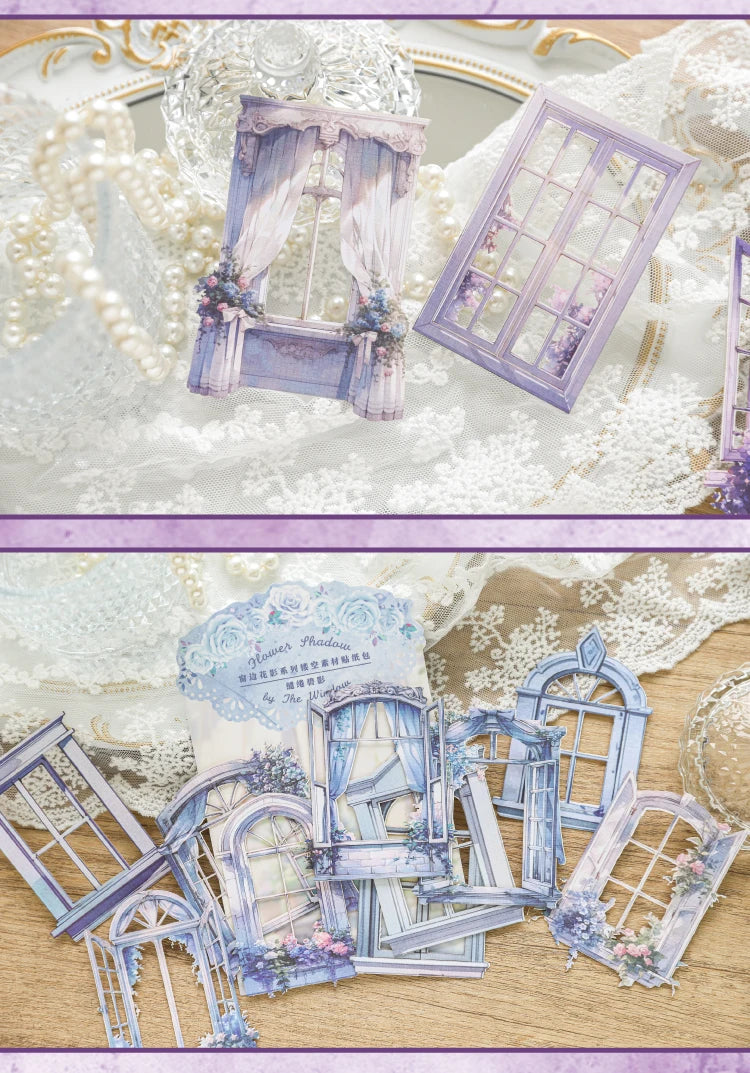 JIANQI 10 Sheets Window Flower Shadow Series Vintage Hollow Material Collage Sticker Creative DIY Journal Stationery