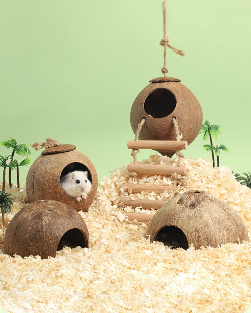 Hamster House Bite-resistant Natural Small Pet Coconut Cages Guinea-pig Hamster Hideout House Toy Wooden House Pet Supplies