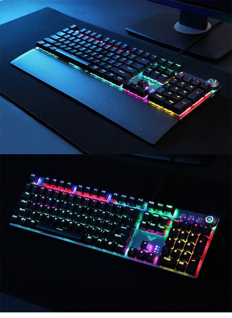 F2088 Mechanical Gaming Keyboard Anti-ghosting 104 Plating Blue Switch Wired Mixed Backlit Keyborad for Game Laptop PC