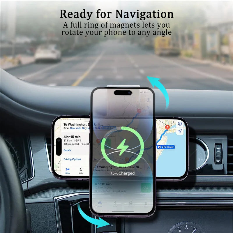 Magnetic Car Wireless Charger Fast Charging Car Phone Holder Center Control Screen Dashboard for iPhone 15 14 13 12 Pro Max Mini