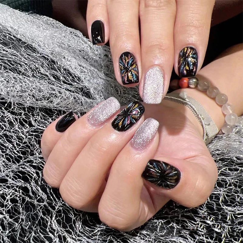 Cat Eye Press on Nails - Fake False Stick-on Nails Tips, Reusable Nail Tips Set for Women