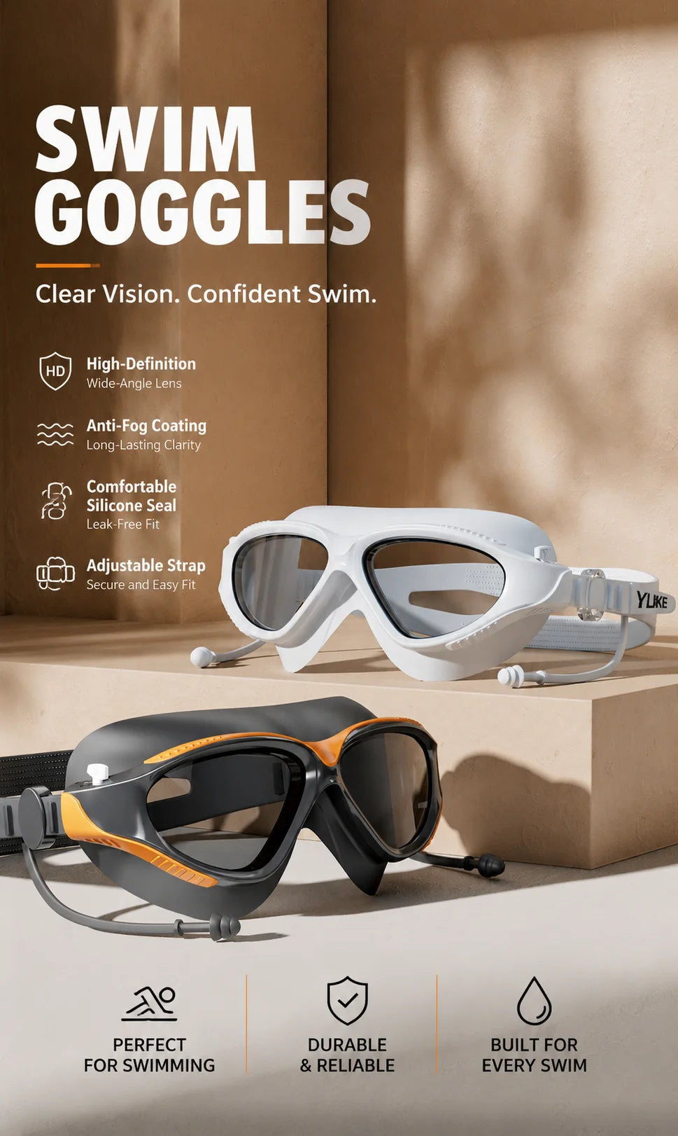 Adult Swimming Goggles Anti Fog Waterproof UV Protection Wide View Swim Glasses for Men Women Professional
