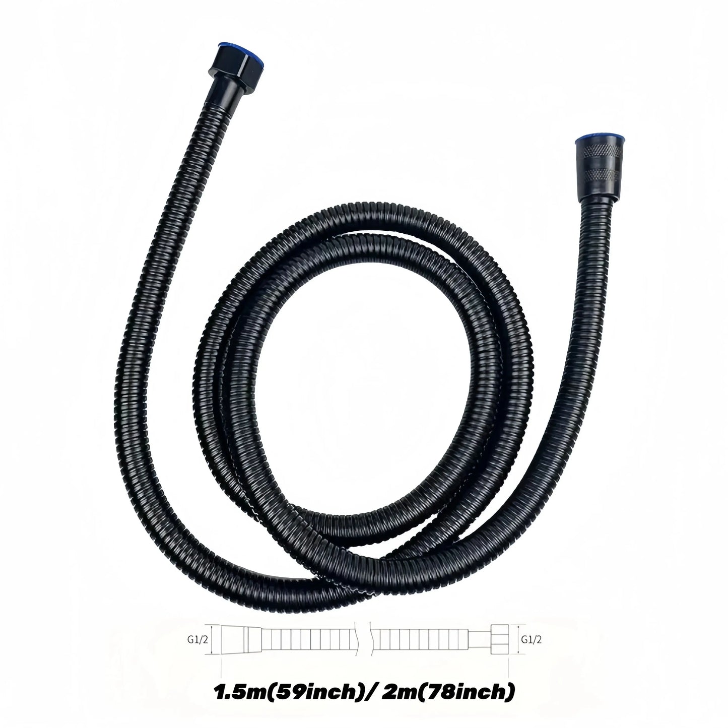 1pc Black Stainless Steel Shower Hose, Universal G 1/2" Connection, Explosion-proof Rain Shower Pipe, Bathroom Accessory
