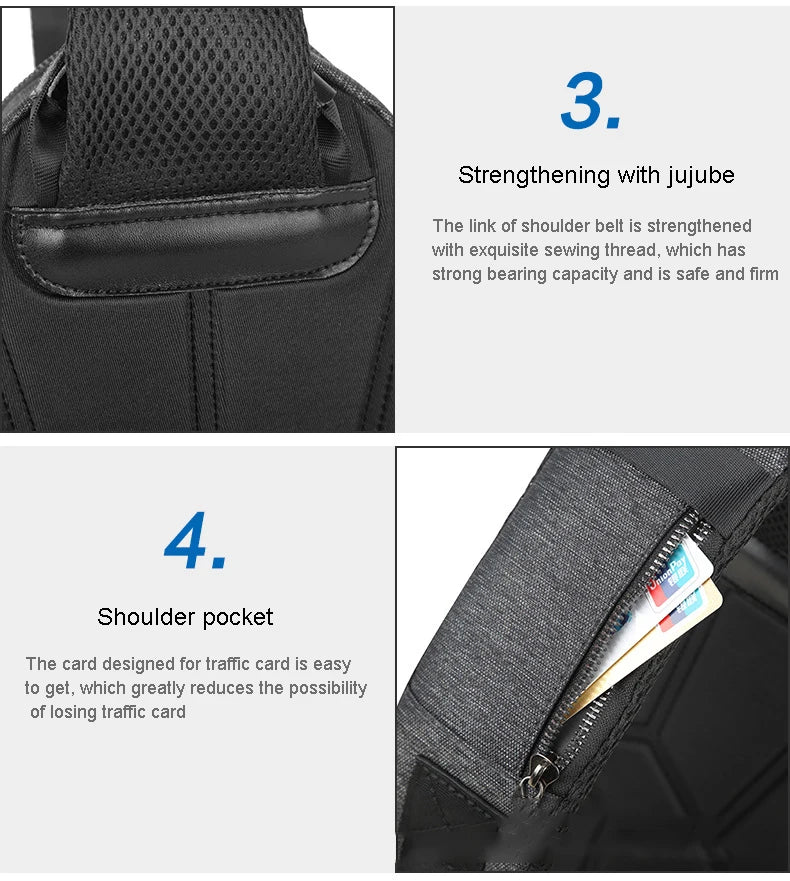 Running Chest Bag for Men USB Charging Fashion Streetwear Sling Pack Crossbody Motor Cycling Backpack for College Student Unisex