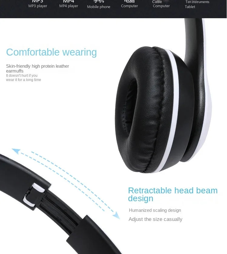 Bluetooth 5.0 Wireless Headphone Foldable HIFI Stereo Bass Earphone Kid Girl Helmet Gift With Mic USB Adaptor For iPhone TV Game