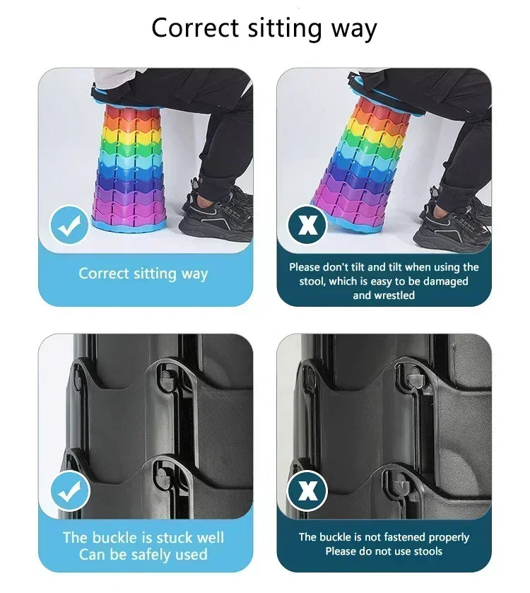 Folding Stool Heavy Duty Collapsible Telescoping Stool with Load Capacity 400lbs, Portable Retractable Stool for Camping Fishing