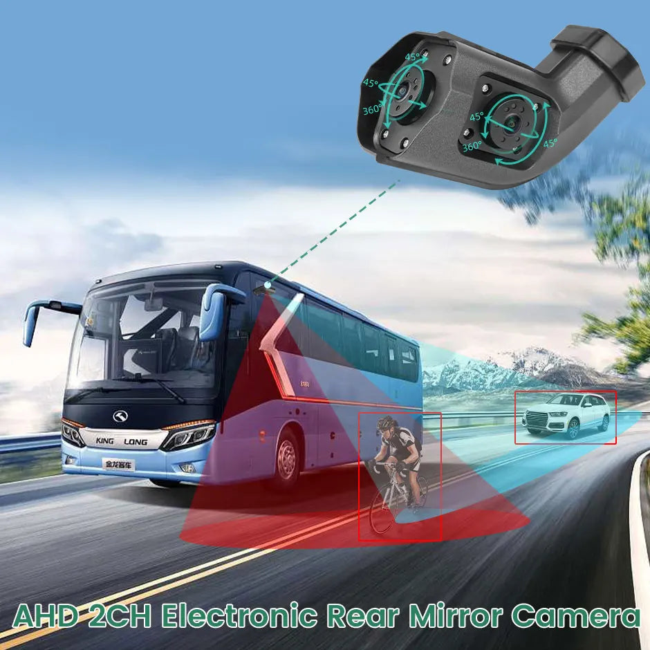 GreenYi BSD Radar Alarm Car DVR Video Recording 2 Channel AHD Side View Camera with Truck Buses 10.36 Inch Rear Mirror Monitor