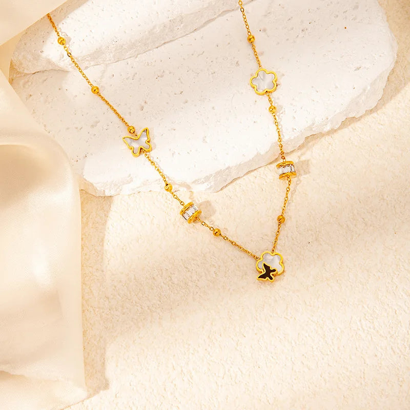 316L Stainless Steel Butterfly Flower Pendant Necklace For Women New Fashion Girls Choker Clavicle Chain Jewelry Gifts
