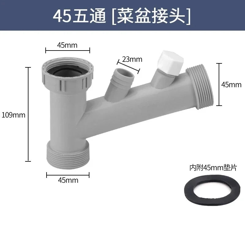 Sink Drain Pipe Adapter Kitchen Basin Sewer Branch Drainage Water Pipe Thread Hose Joint Bathroom Downpipe Accessories