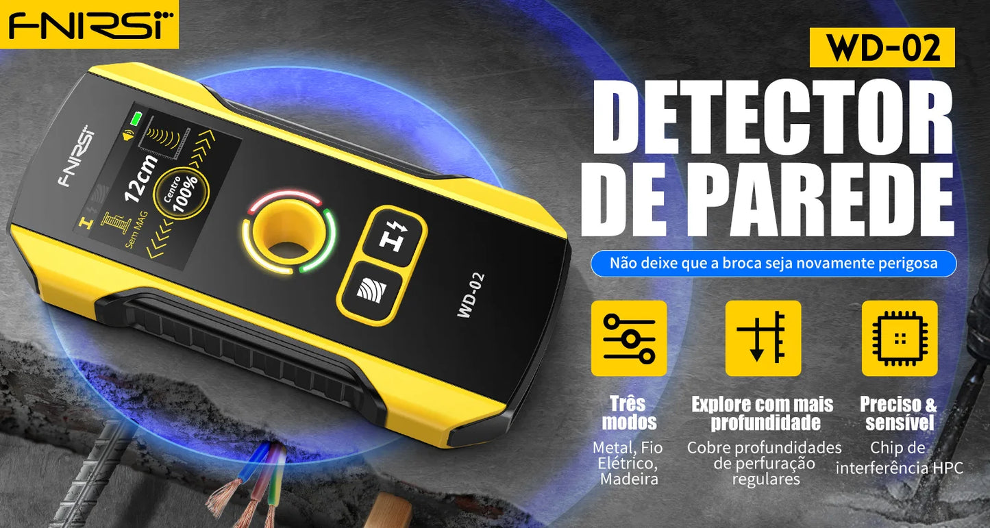 FNIRSI WD-02 Versão em português Detetor de parede Localizador de vigas Cabos CA com carga Vigas de metal Vigas de madeira