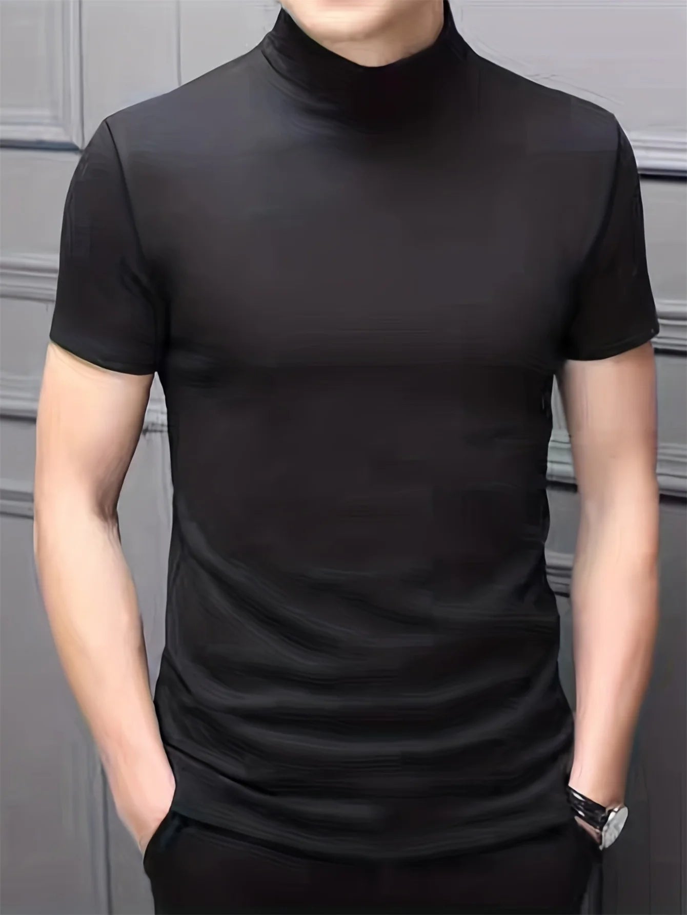 Clearance_1pcs Men's Breathable Soft Comfy High Stretch Short Sleeve High Neck Base Layer For Spring Autumn, Men's Undershirts_C